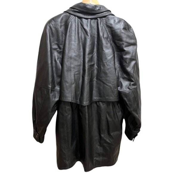 Vintage Gabriel Collection Heavyweight Black Leather Trench Coat Jacket Sz Large - Picture 2 of 9